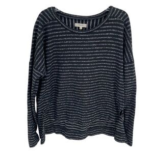 Madewell Black Marled Stripe Long Sleeve Top Women’s High Lo Size Medium